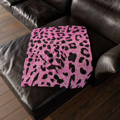 Pink And Black Sparkly Cheetah Print Polyester Blanket