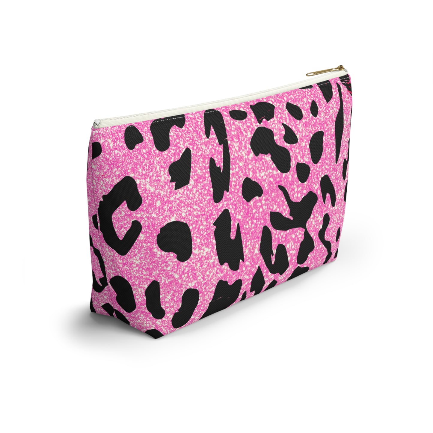 Pink And Black Sparkly Cheetah Print Accessory Pouch