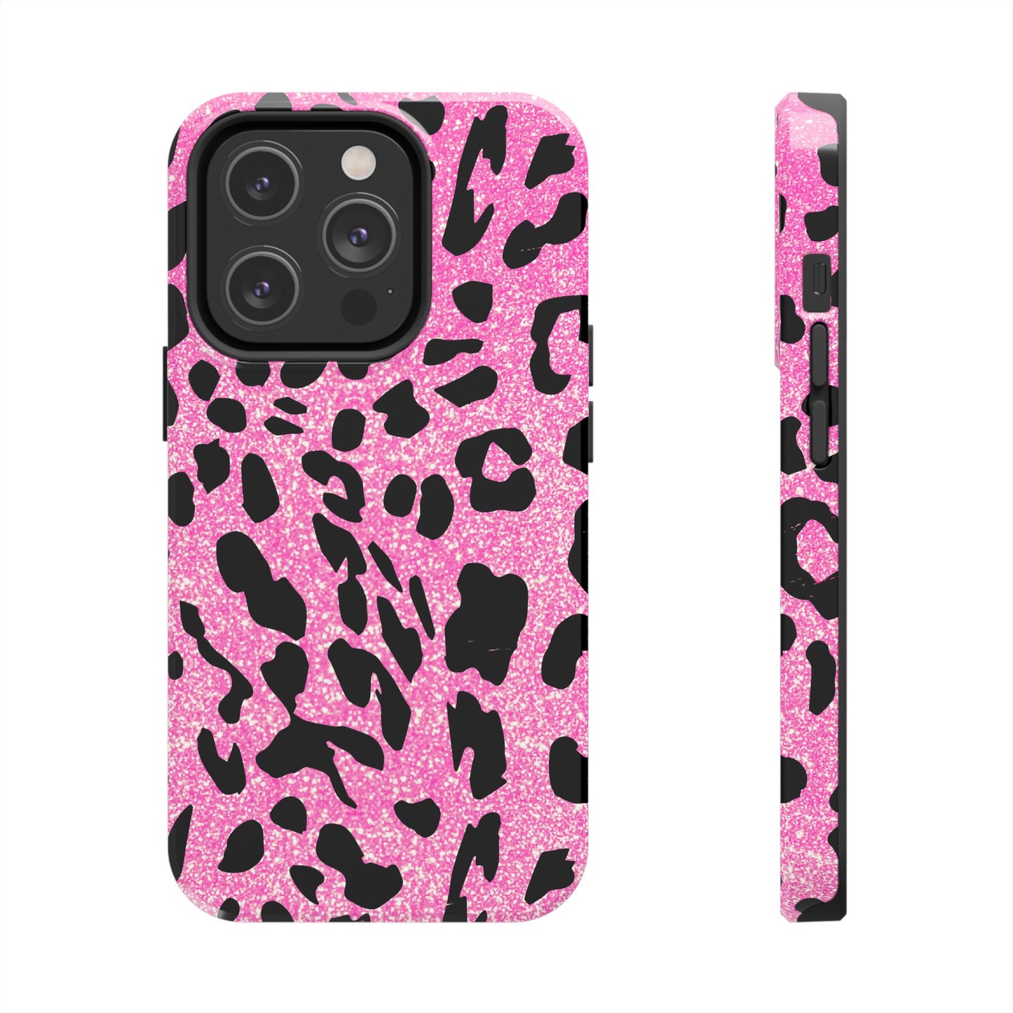 Pink And Black Sparkly Cheetah Print iPhone Cases