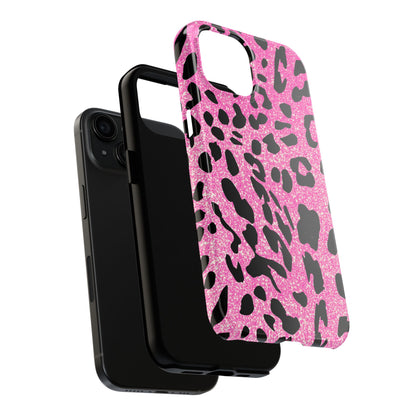 Pink And Black Sparkly Cheetah Print iPhone Cases