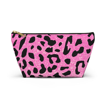 Pink And Black Sparkly Cheetah Print Accessory Pouch