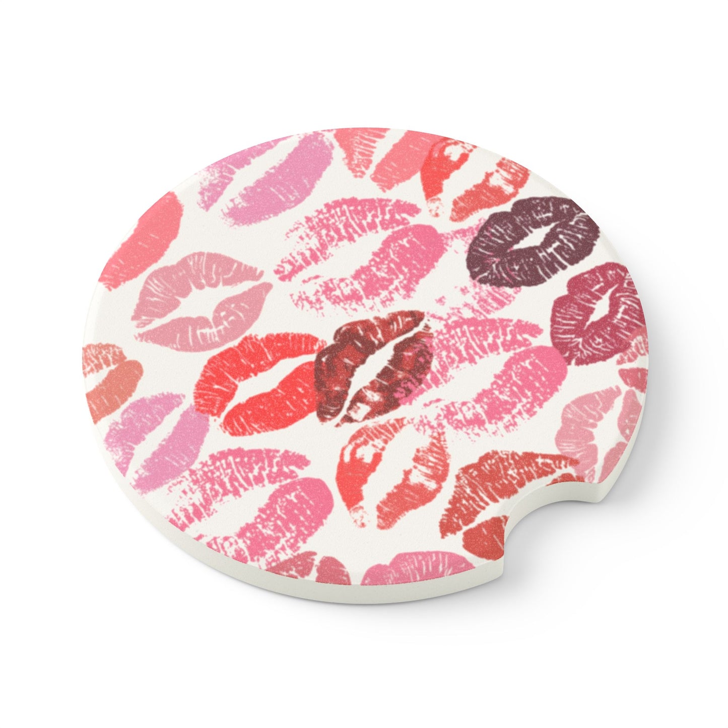 Lipstick Print Car Coasters (White Background)