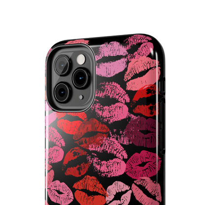 Lipstick Print iPhone Cases (Black Background)