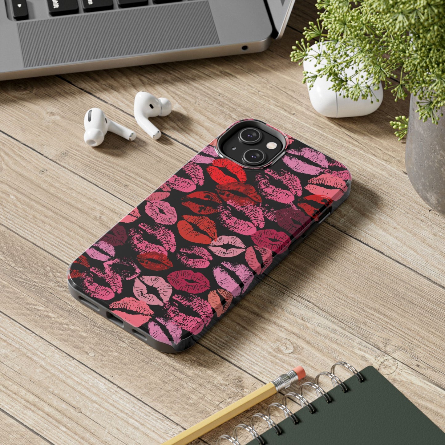 Lipstick Print iPhone Cases (Black Background)