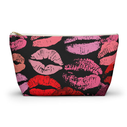 Lipstick Print Accessory Pouch (Black Background)