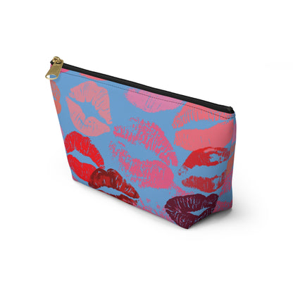 Lipstick Print Accessory Pouch (Blue Background)