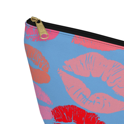 Lipstick Print Accessory Pouch (Blue Background)