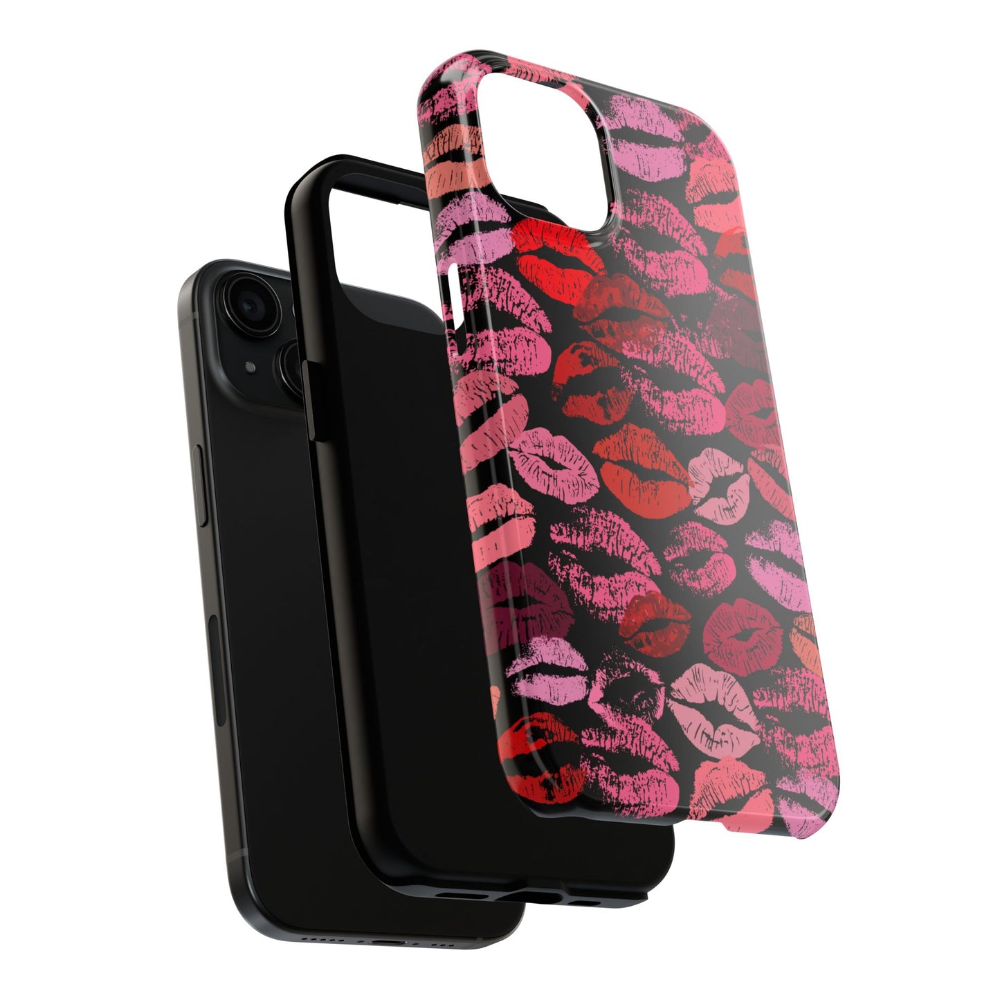 Lipstick Print iPhone Cases (Black Background)