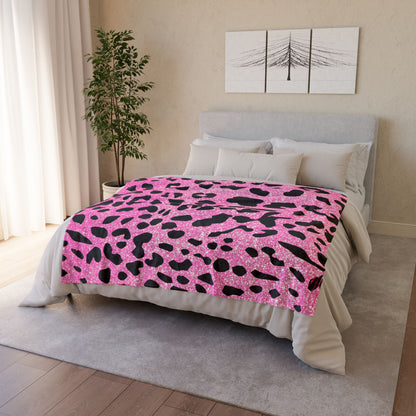 Pink And Black Sparkly Cheetah Print Polyester Blanket