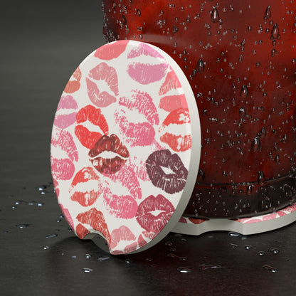 Lipstick Print Car Coasters (White Background)