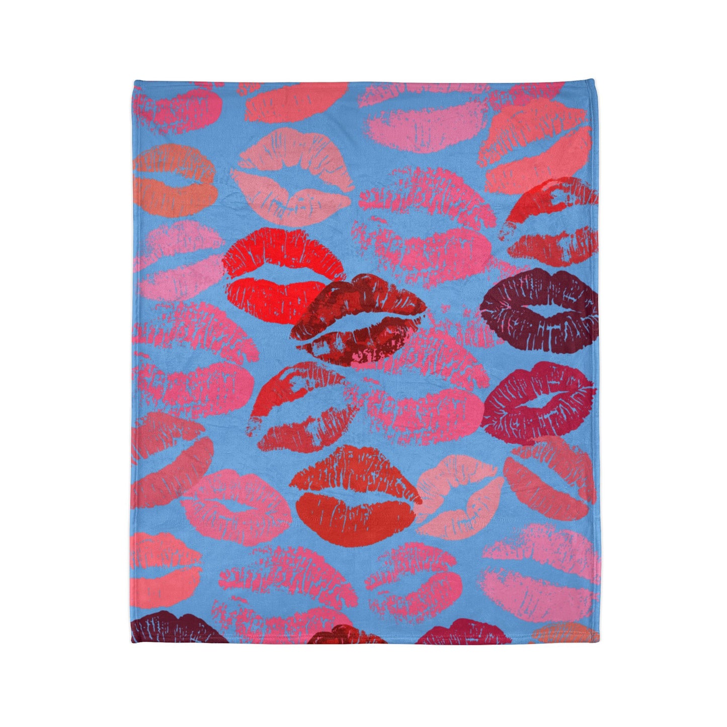 Lipstick Print Polyester Blanket (Blue Background)