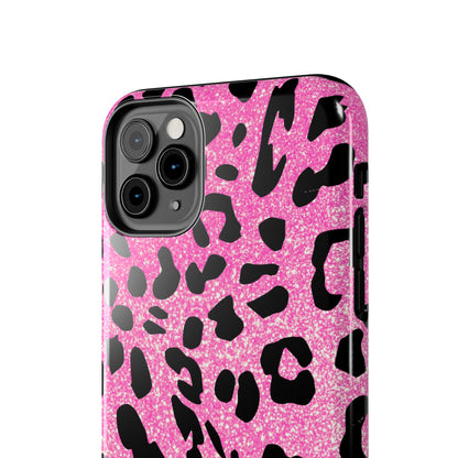 Pink And Black Sparkly Cheetah Print iPhone Cases