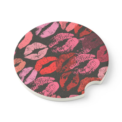 Lipstick Print Car Coasters (Black Background)