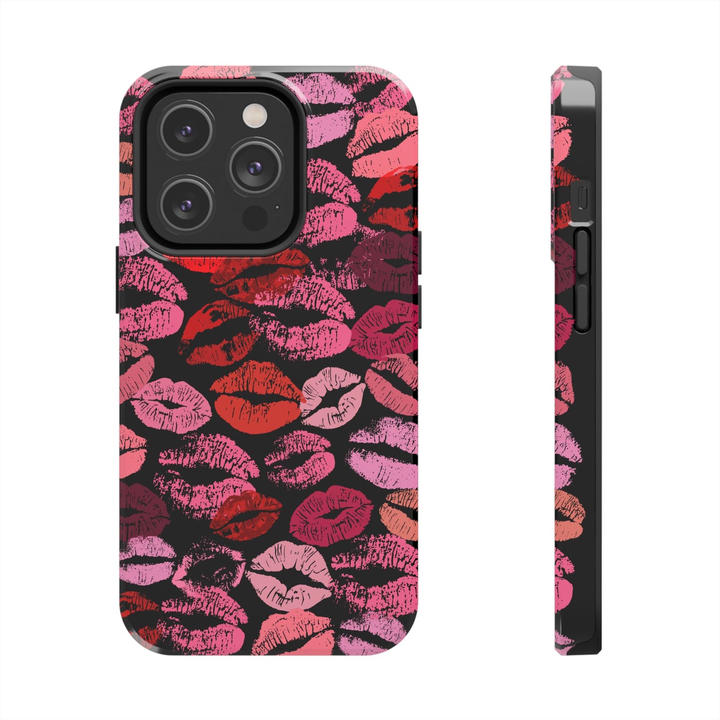 Lipstick Print iPhone Cases (Black Background)