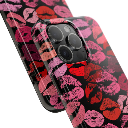 Lipstick Print iPhone Cases (Black Background)