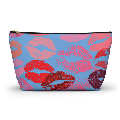 Lipstick Print Accessory Pouch (Blue Background)