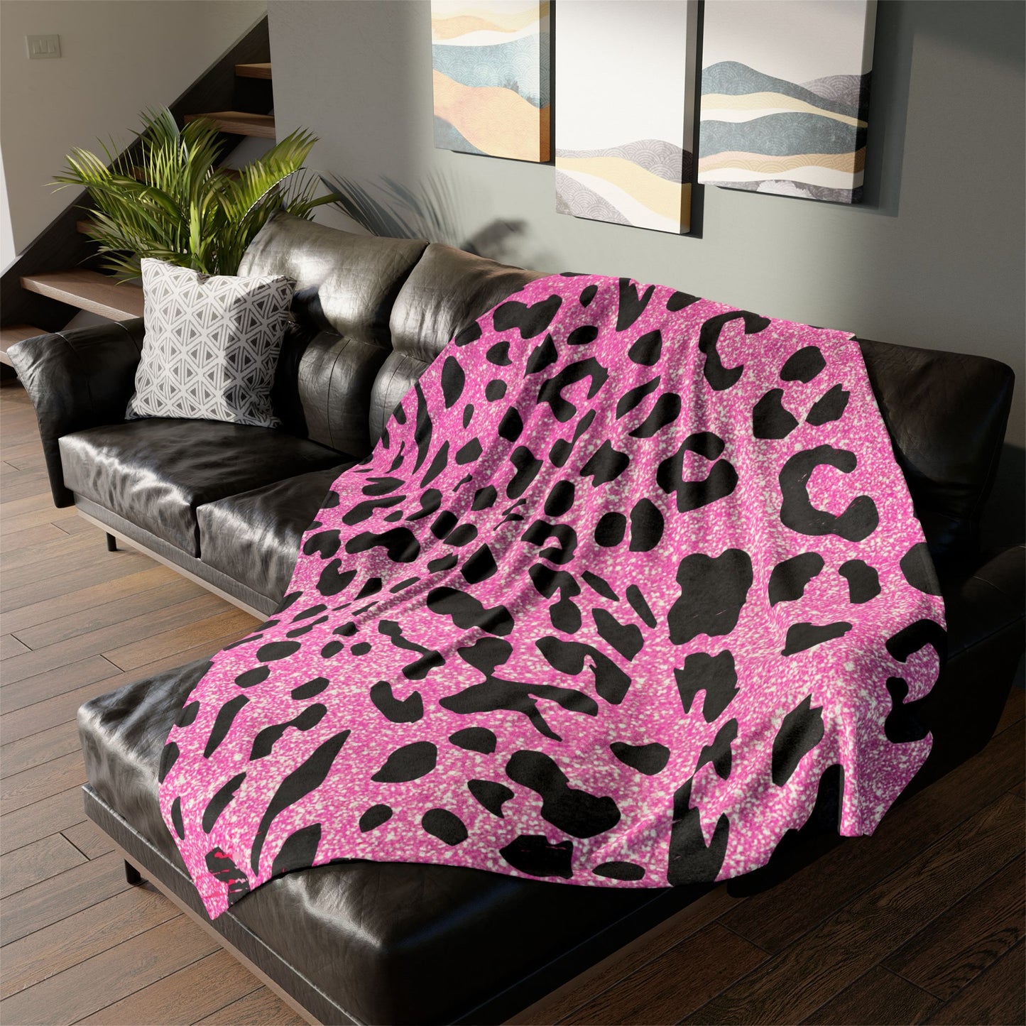 Pink And Black Sparkly Cheetah Print Polyester Blanket