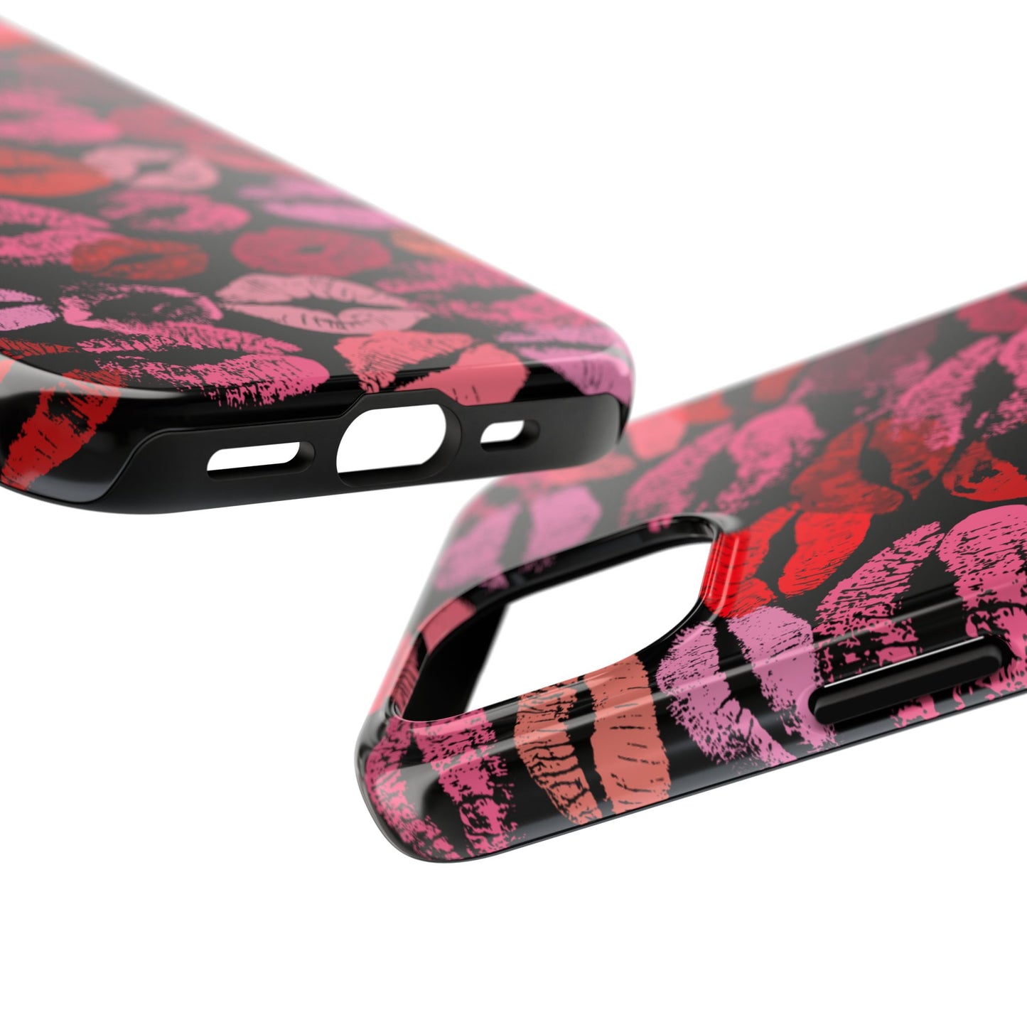 Lipstick Print iPhone Cases (Black Background)