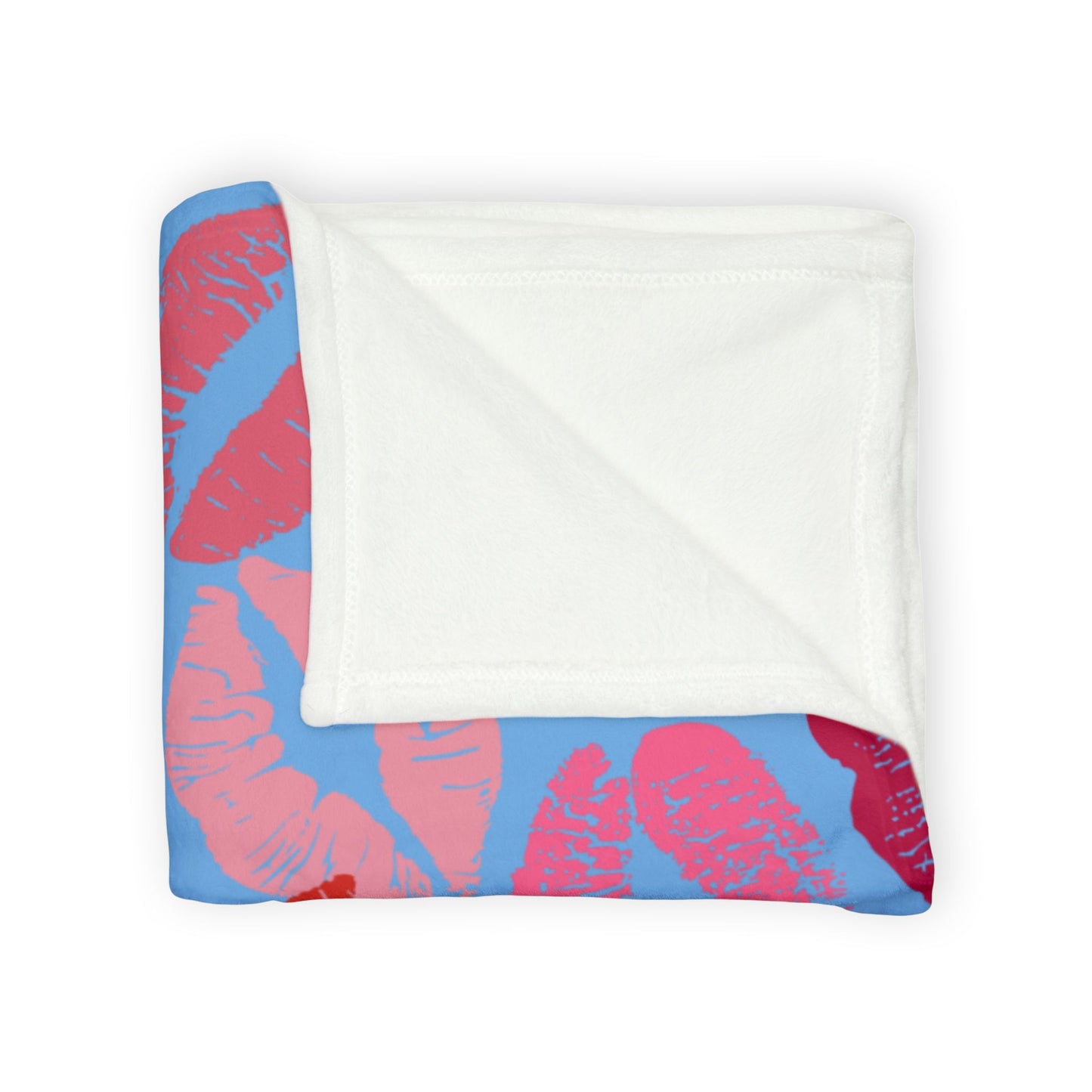 Lipstick Print Polyester Blanket (Blue Background)