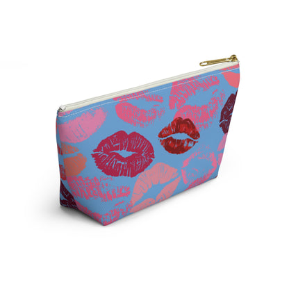 Lipstick Print Accessory Pouch (Blue Background)