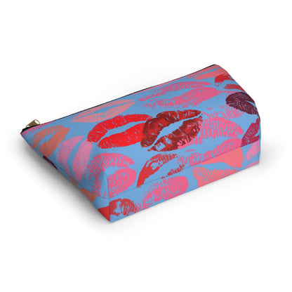 Lipstick Print Accessory Pouch (Blue Background)