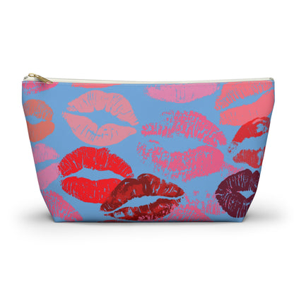 Lipstick Print Accessory Pouch (Blue Background)