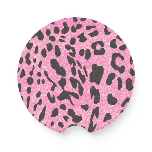 Pink And Black Sparkly Cheetah Print Car Coasters