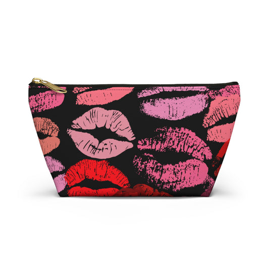 Lipstick Print Accessory Pouch (Black Background)