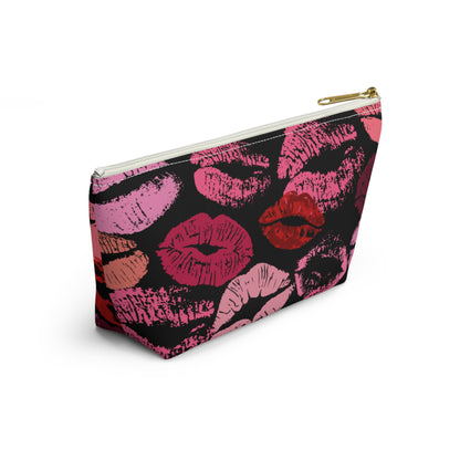 Lipstick Print Accessory Pouch (Black Background)