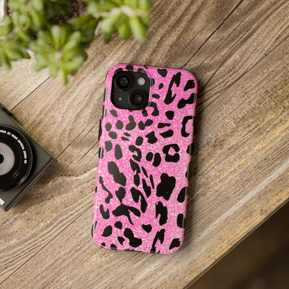 Pink And Black Sparkly Cheetah Print iPhone Cases