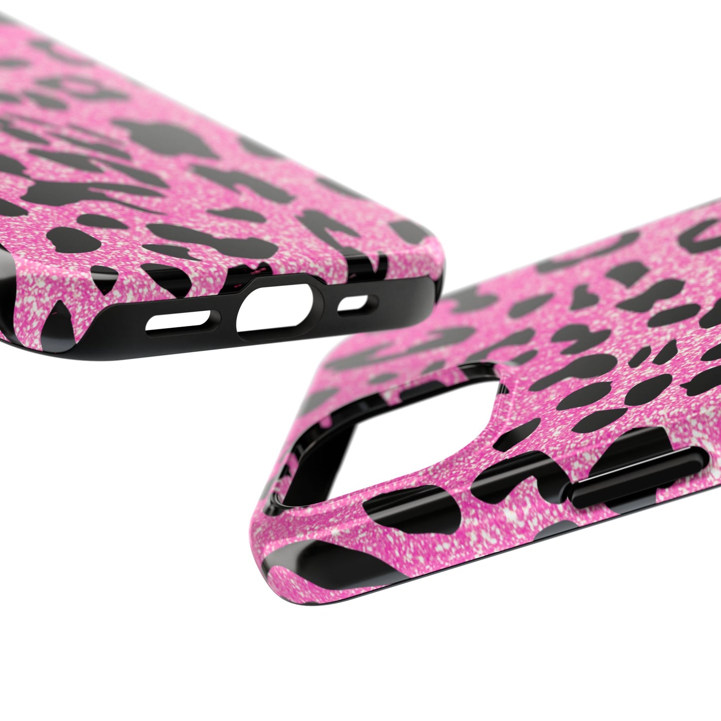 Pink And Black Sparkly Cheetah Print iPhone Cases