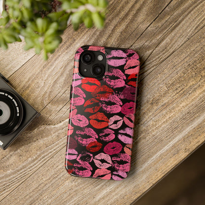 Lipstick Print iPhone Cases (Black Background)