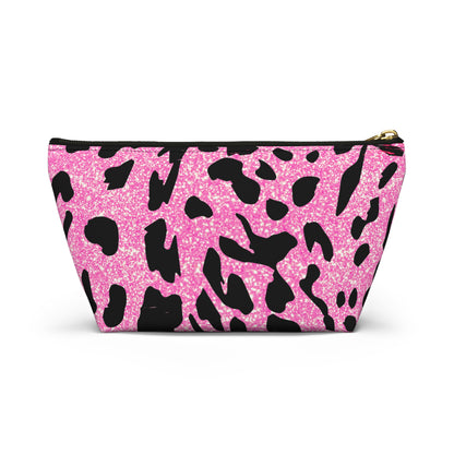 Pink And Black Sparkly Cheetah Print Accessory Pouch