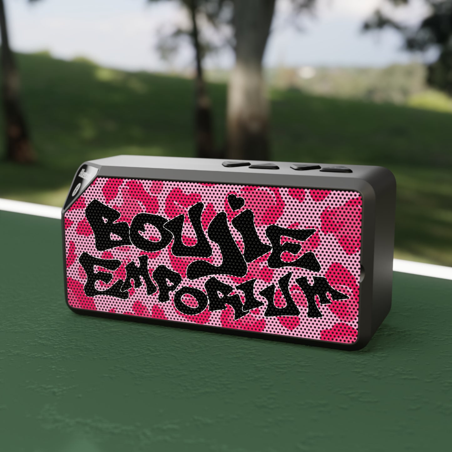 Pink Cheetah Print Boujie Emporium Logo Bluetooth Mini Speaker