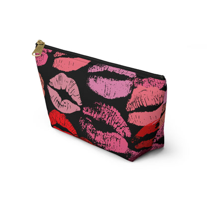 Lipstick Print Accessory Pouch (Black Background)