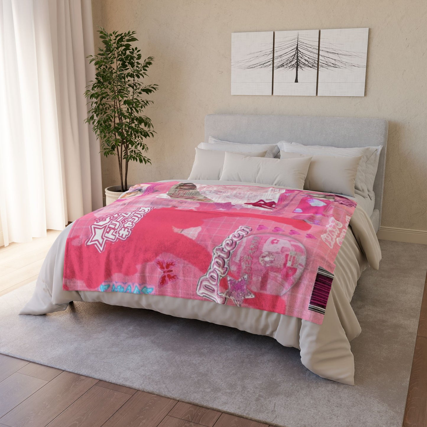 Pink Kawaii Inspired Polyester Blanket