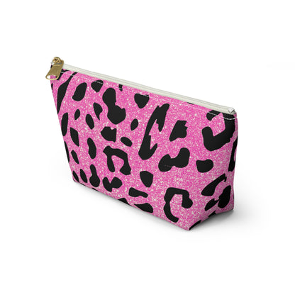 Pink And Black Sparkly Cheetah Print Accessory Pouch