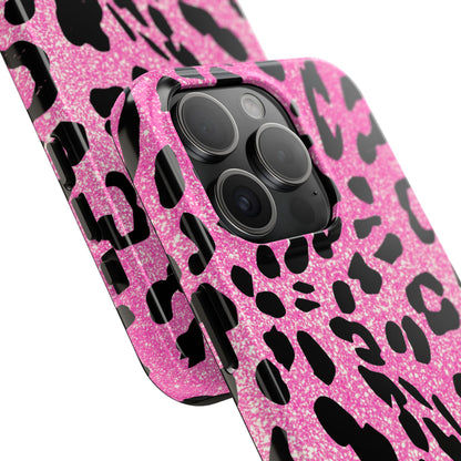 Pink And Black Sparkly Cheetah Print iPhone Cases