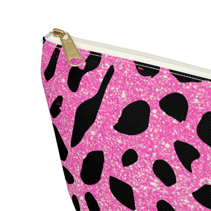 Pink And Black Sparkly Cheetah Print Accessory Pouch