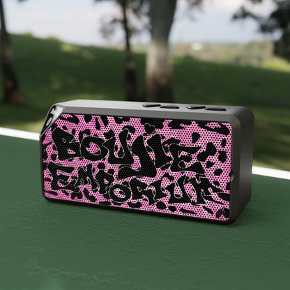 Pink And Black Sparkly Cheetah Print Boujie Emporium Logo Bluetooth Mini Speaker