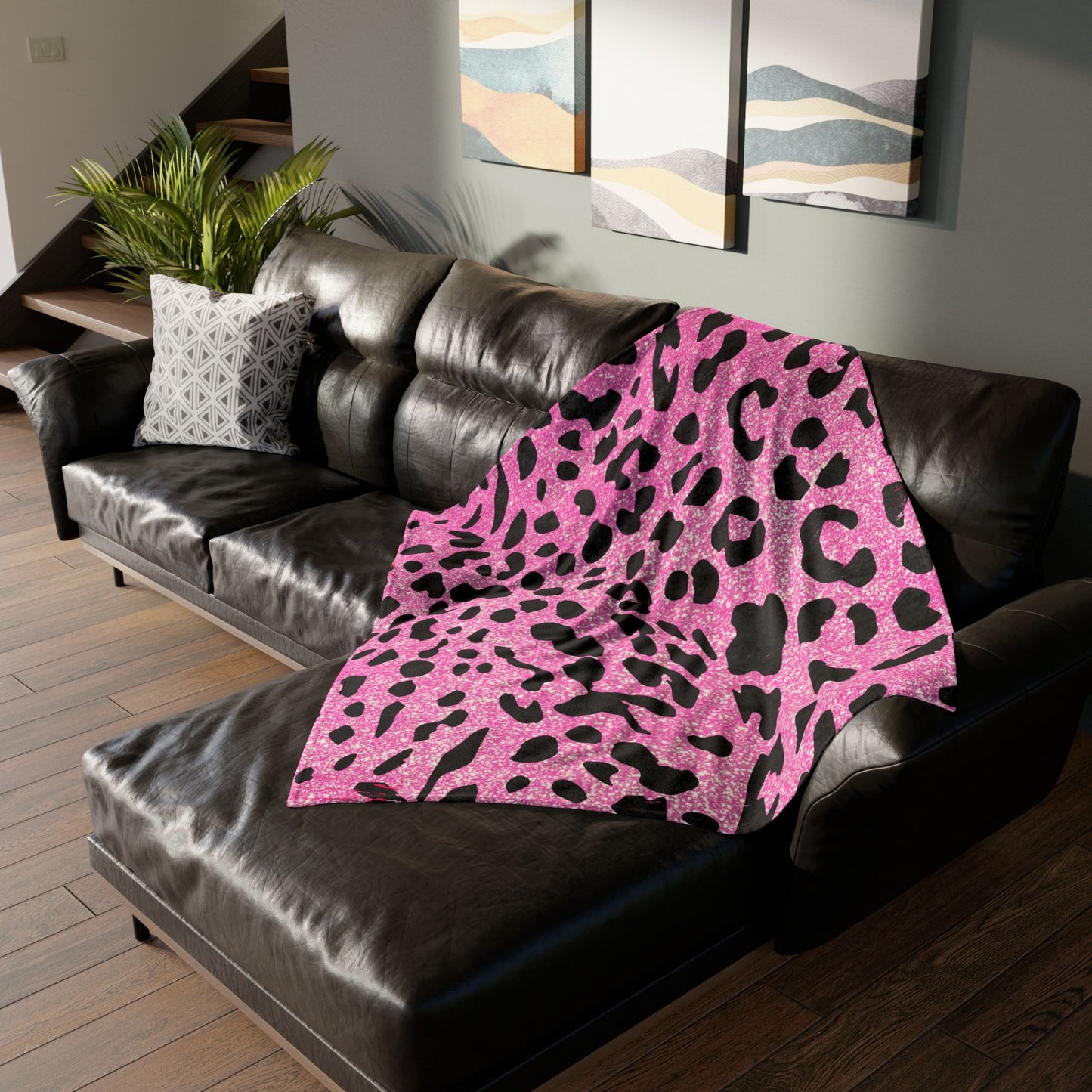 Pink And Black Sparkly Cheetah Print Polyester Blanket