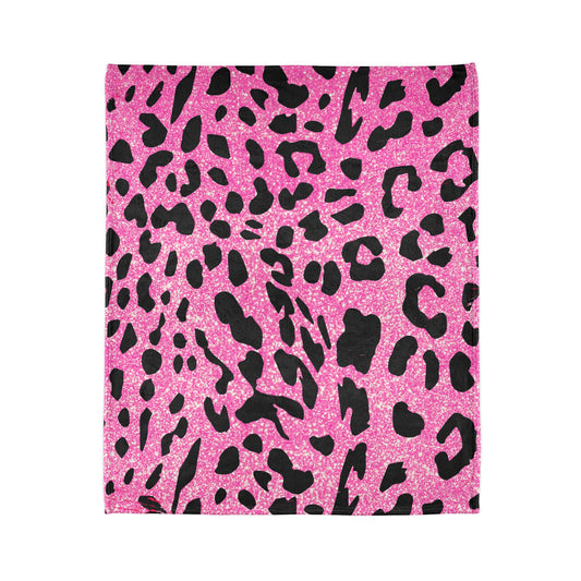 Pink And Black Sparkly Cheetah Print Polyester Blanket