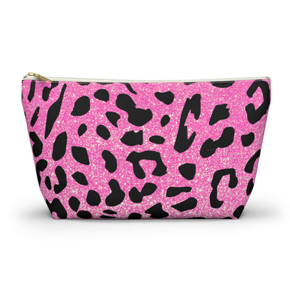 Pink And Black Sparkly Cheetah Print Accessory Pouch