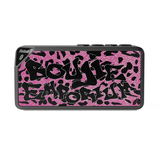 Pink And Black Sparkly Cheetah Print Boujie Emporium Logo Bluetooth Mini Speaker