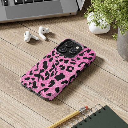 Pink And Black Sparkly Cheetah Print iPhone Cases