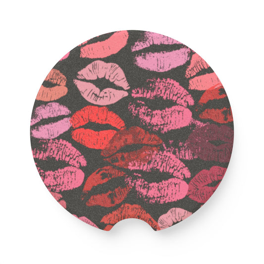 Lipstick Print Car Coasters (Black Background)