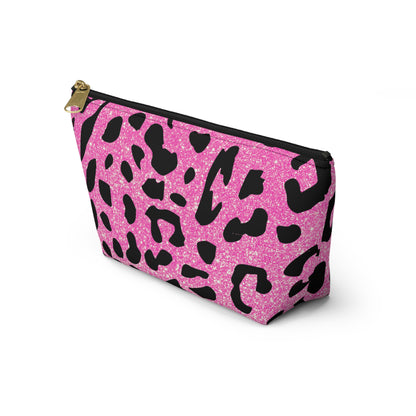 Pink And Black Sparkly Cheetah Print Accessory Pouch